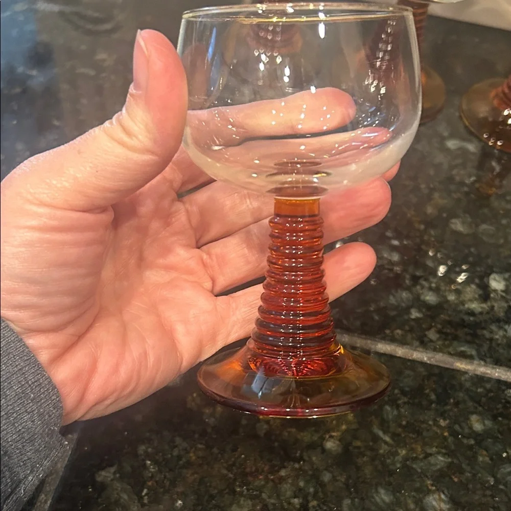 Vgt amber beehive stemmed wine or brandy glasses. Made in France MCM - Picture 5 of 6